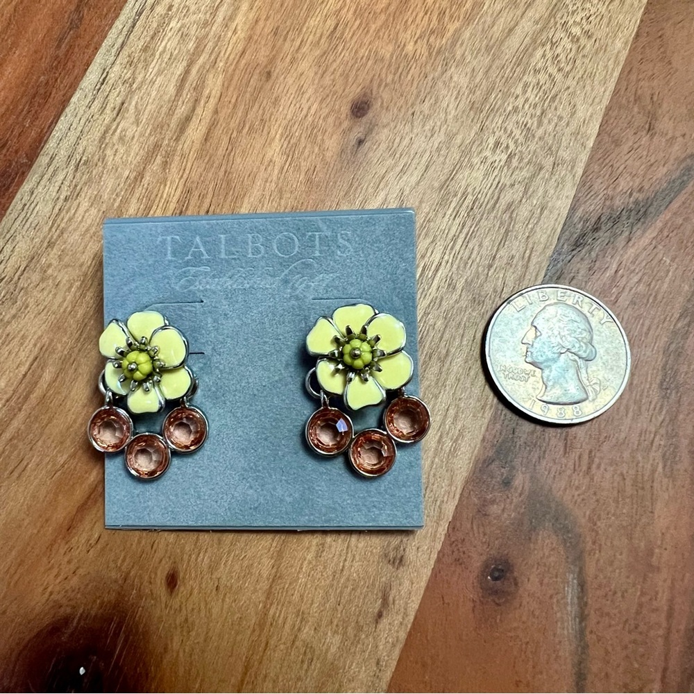 NWT Talbots yellow flower earrings with pink bead details jewelry - Picture 3 of 4